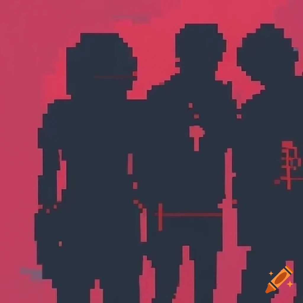 Pixelated silhouette painting of three people with punk and brooklyn ...