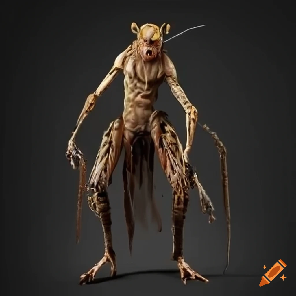 Full body illustration of a locust man
