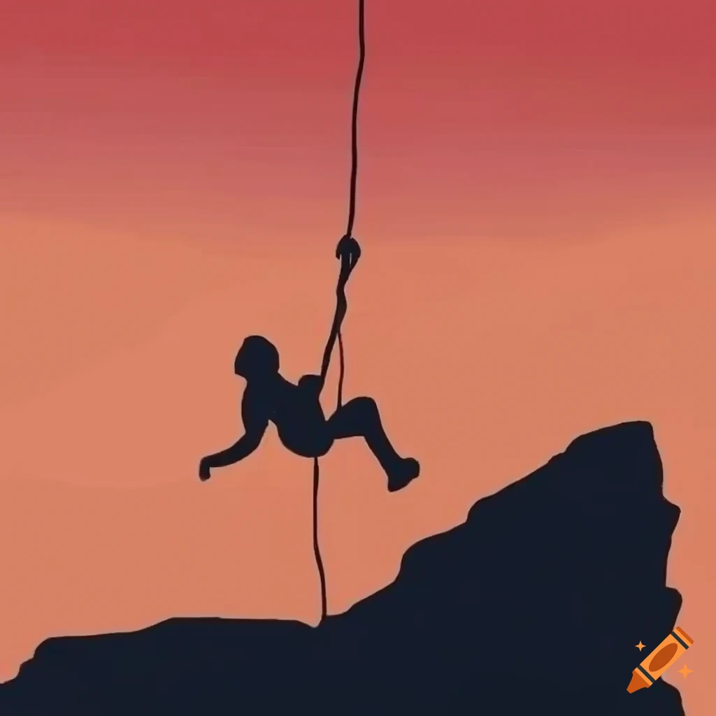 Silhouette drawing of a climber on a cliff