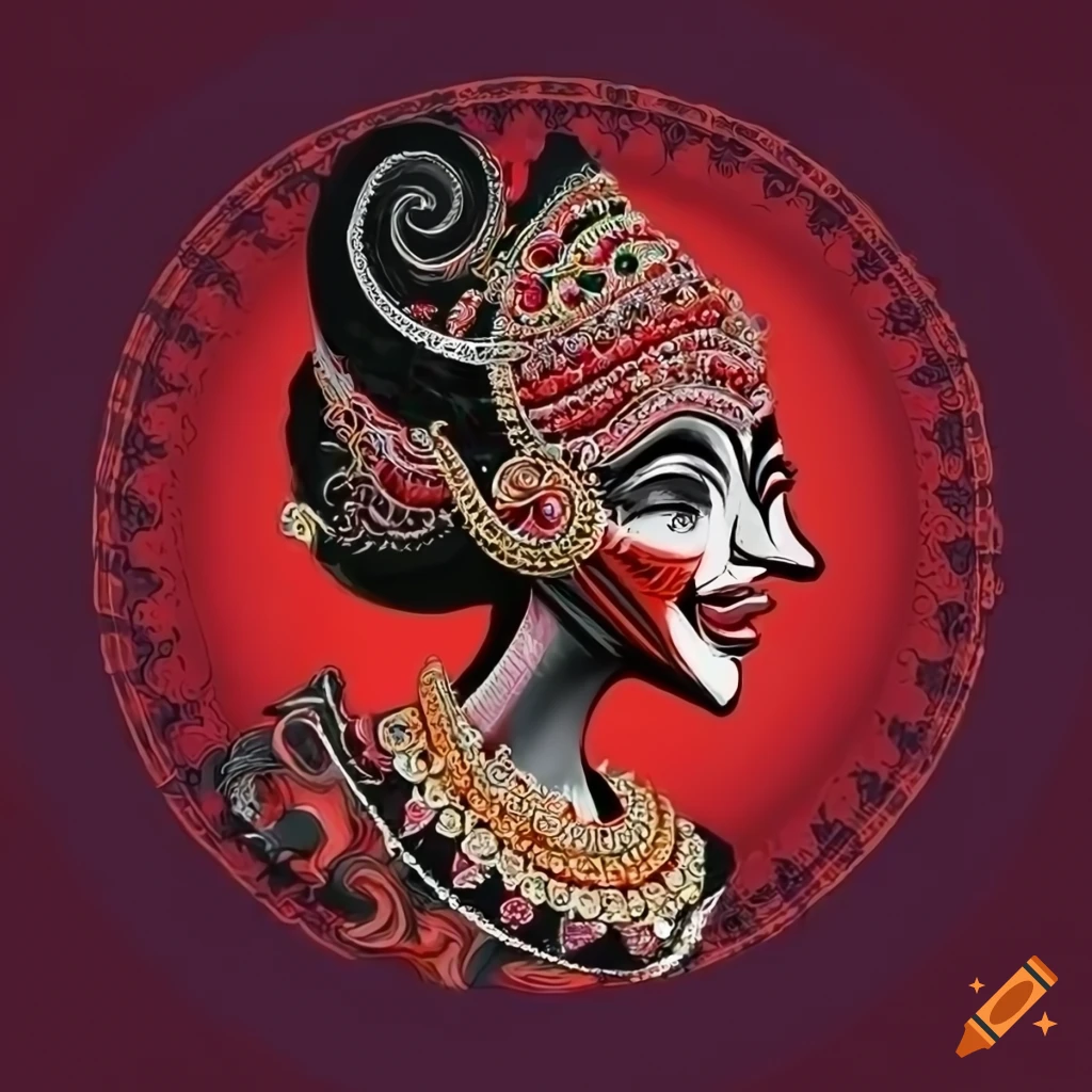 Indonesian wayang in highly detailed red and black vector art