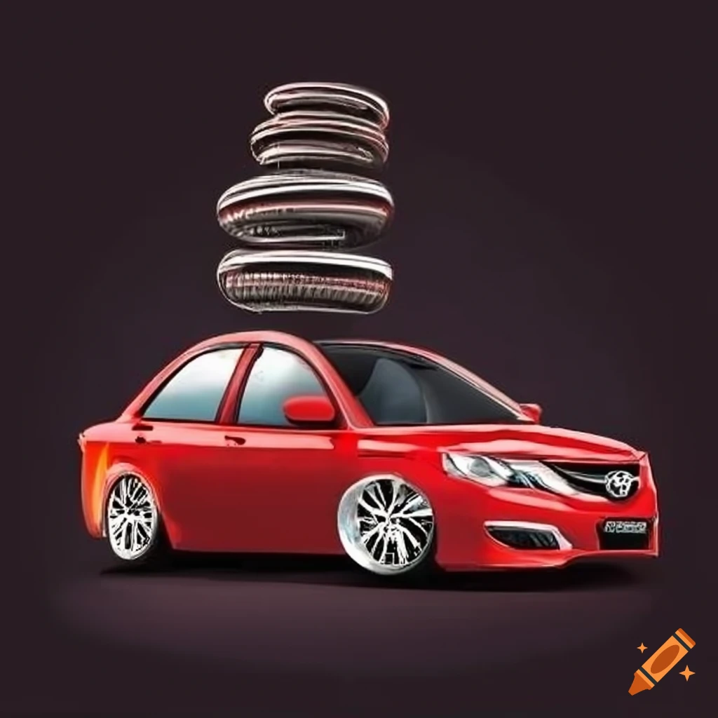 Cartoon Toyota Aurion with lowered suspension on top of an Oreo