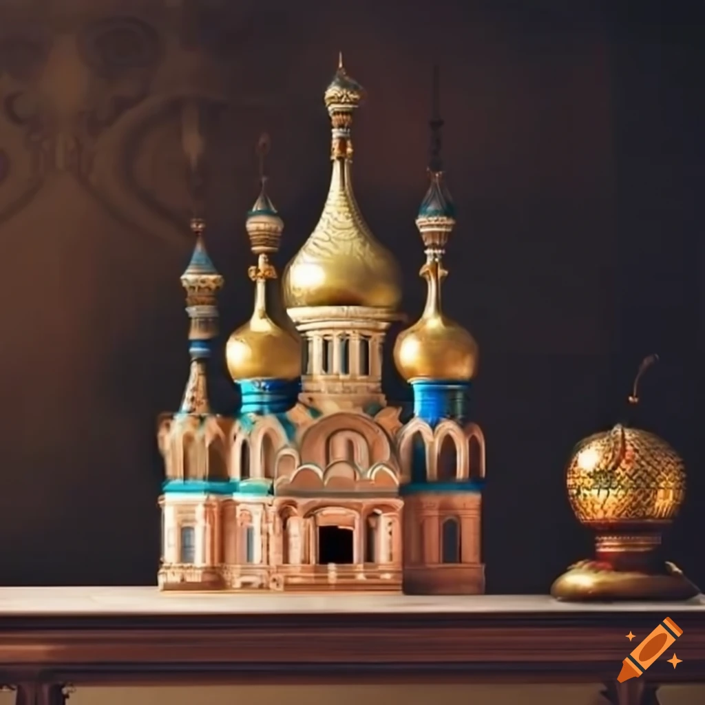 Colorful and intricate Russian church spires on a table