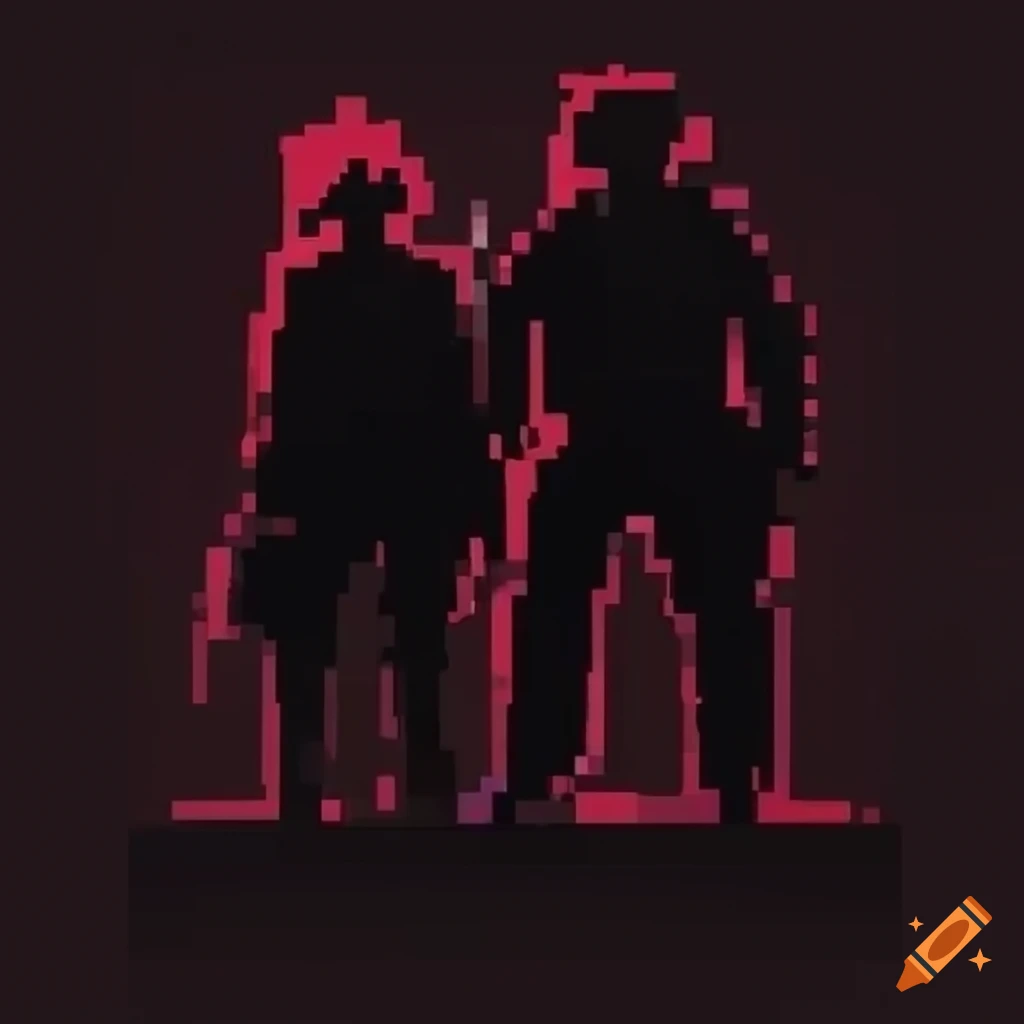 Pixelated silhouette painting of three people with punk and gangsta ...