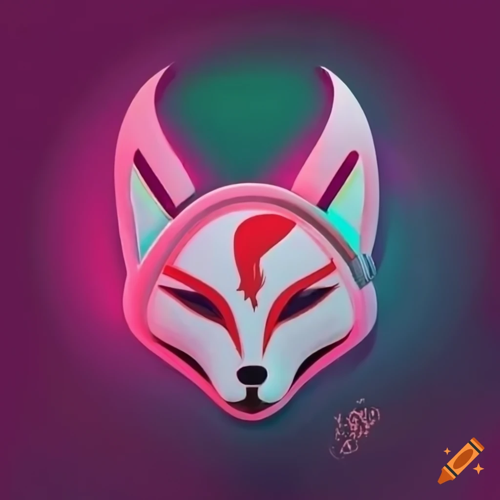 Cyberpunk kitsune logo with headphone and greenscreen in background