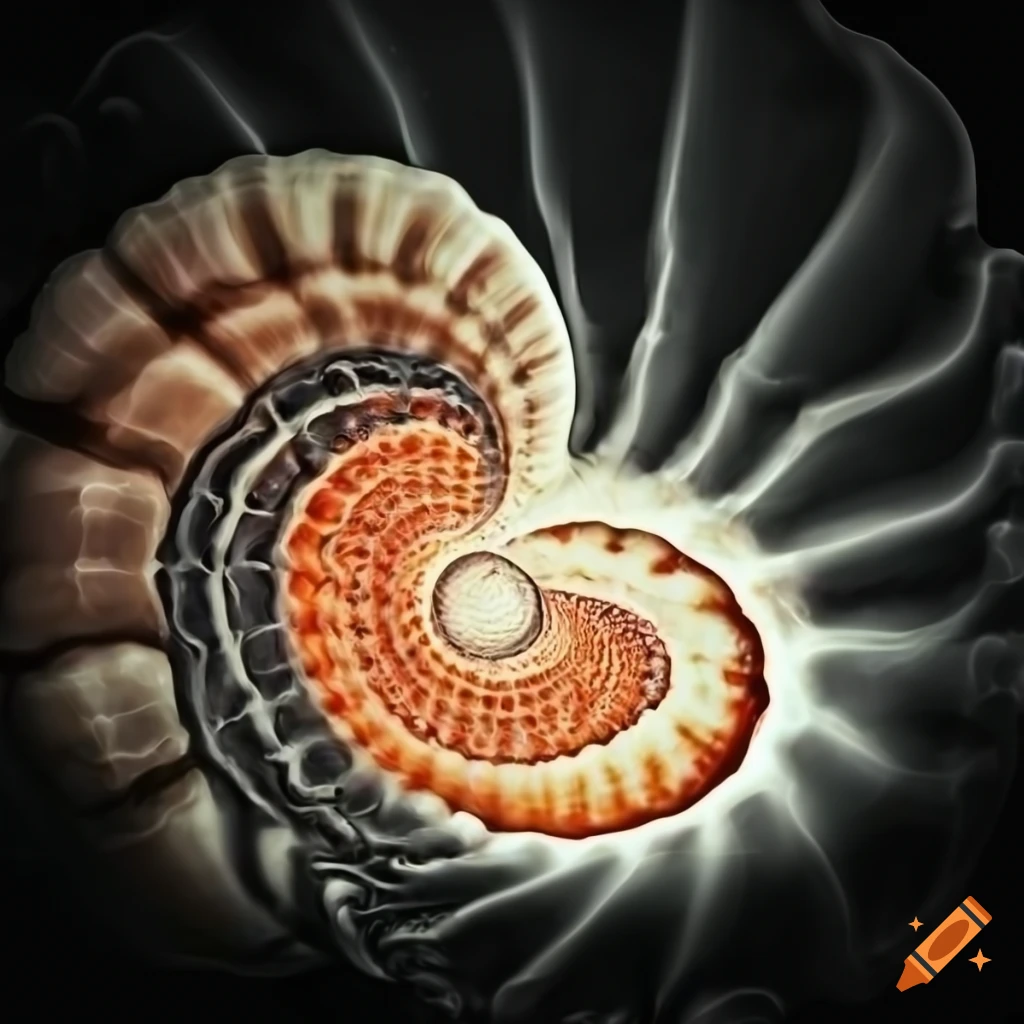 Spiral seashell with x-ray effect on black background