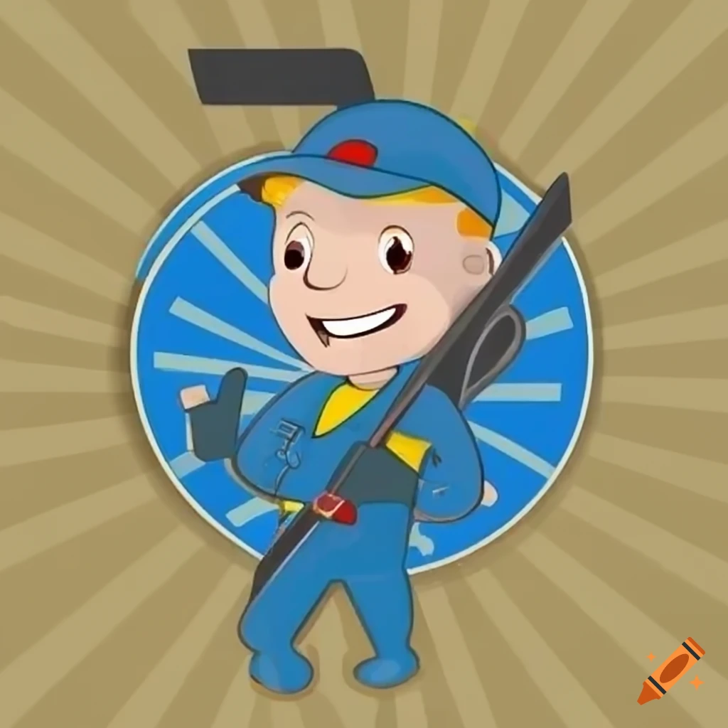 Plumbing company business card with cartoon handyman driving a truck