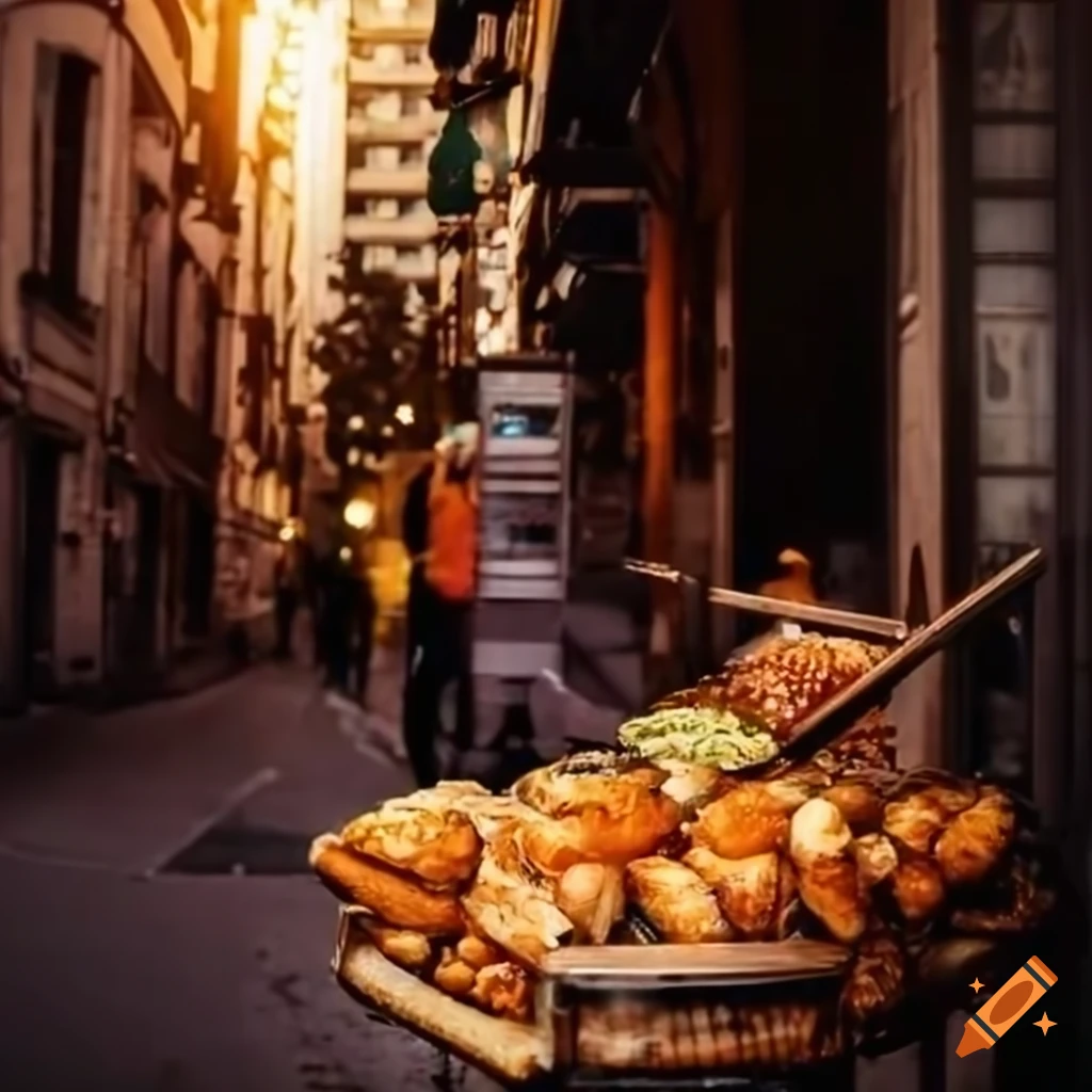 Trolley full of food in a metropolis street