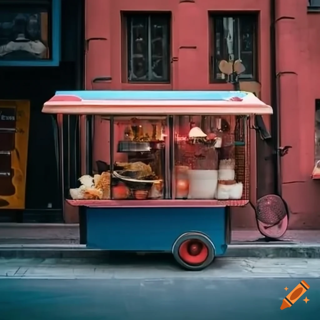 Modern trolley of food in an eastern street of metropolis