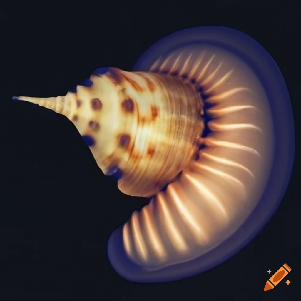 Seashell spiral on black background