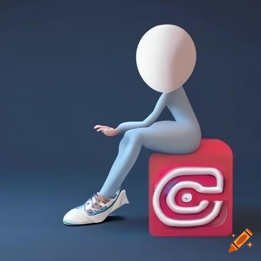 3D illustration of an animated character sitting on top of a social media logo