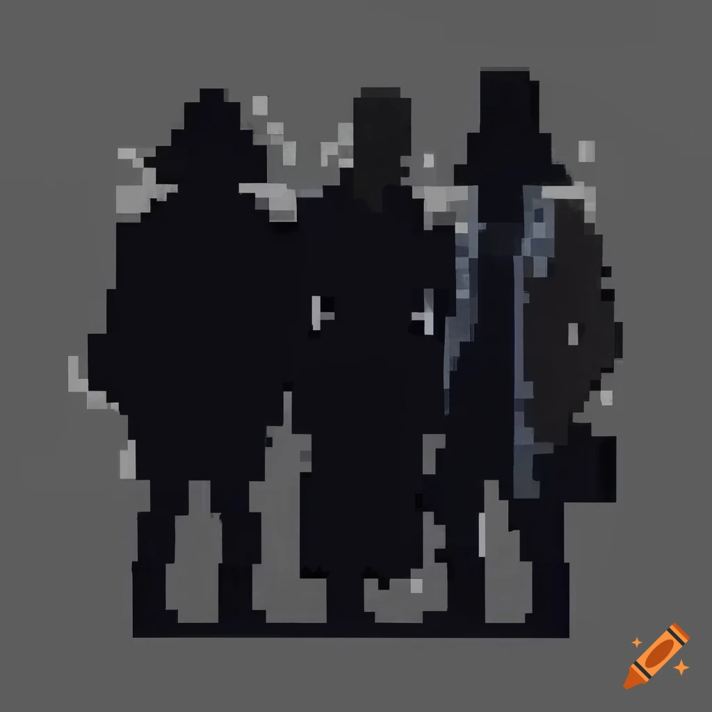 Pixelated silhouette painting of a group of three people in punk style ...
