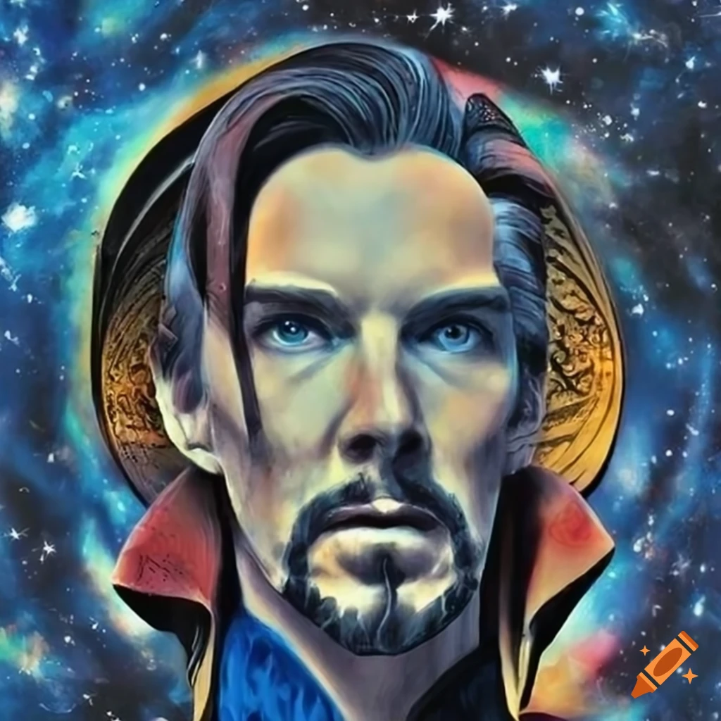 Symbolic painting of doctor strange as supreme being over cosmic