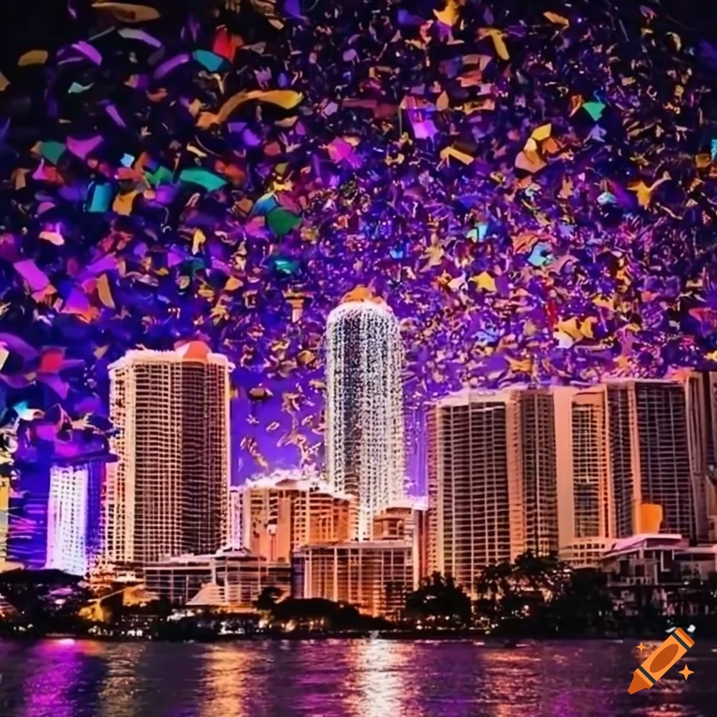 Miami in a festive atmosphere with confetti on Craiyon