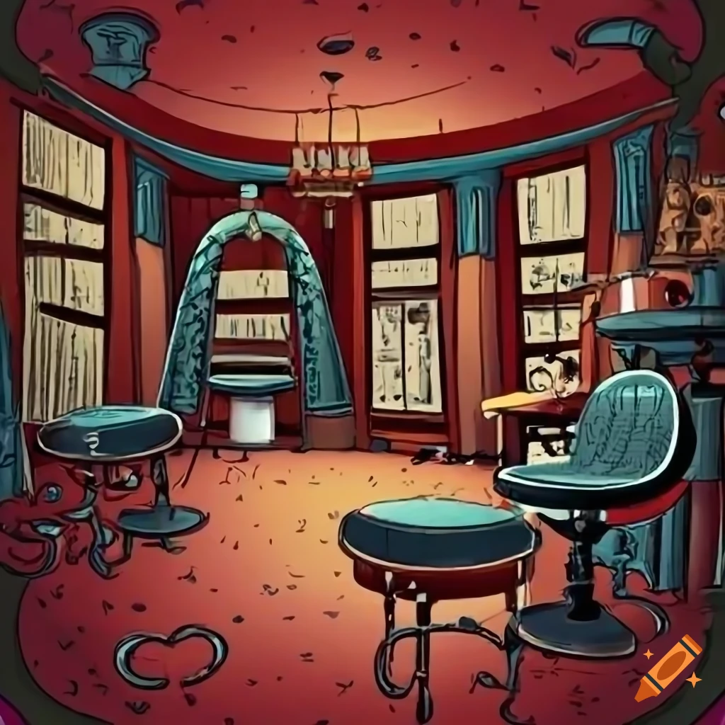 Cartoony Victorian Barber Shop background in 2-D
