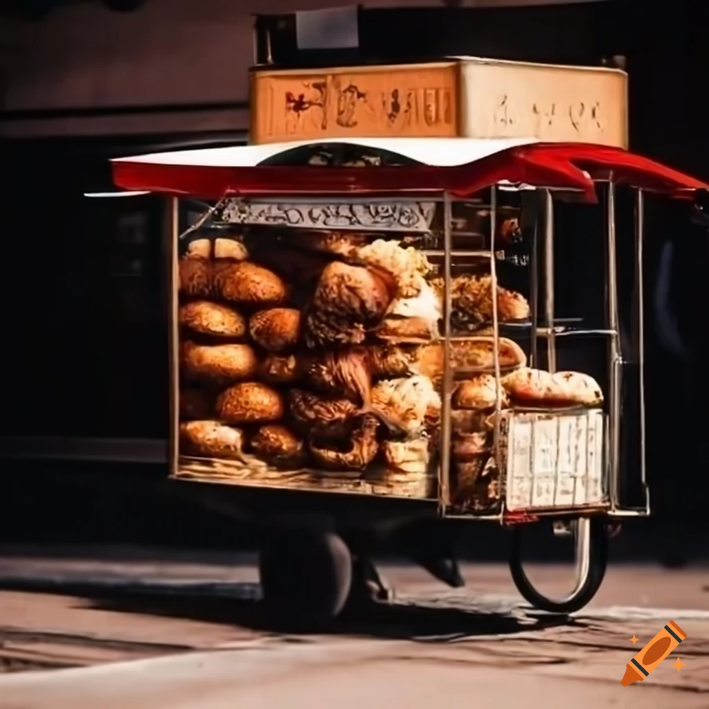 Trolley full of food in a metropolis street
