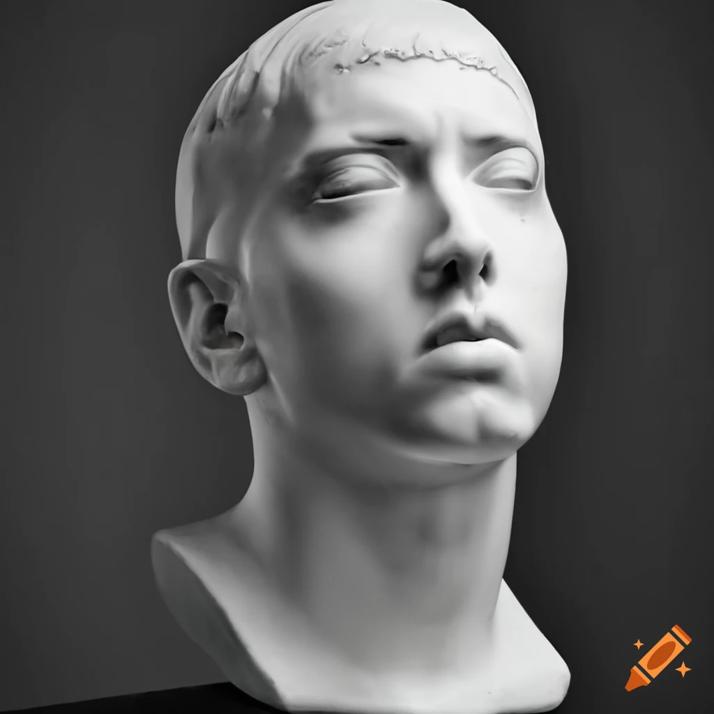 Marble roman bust of eminem with white translucent eyes on Craiyon