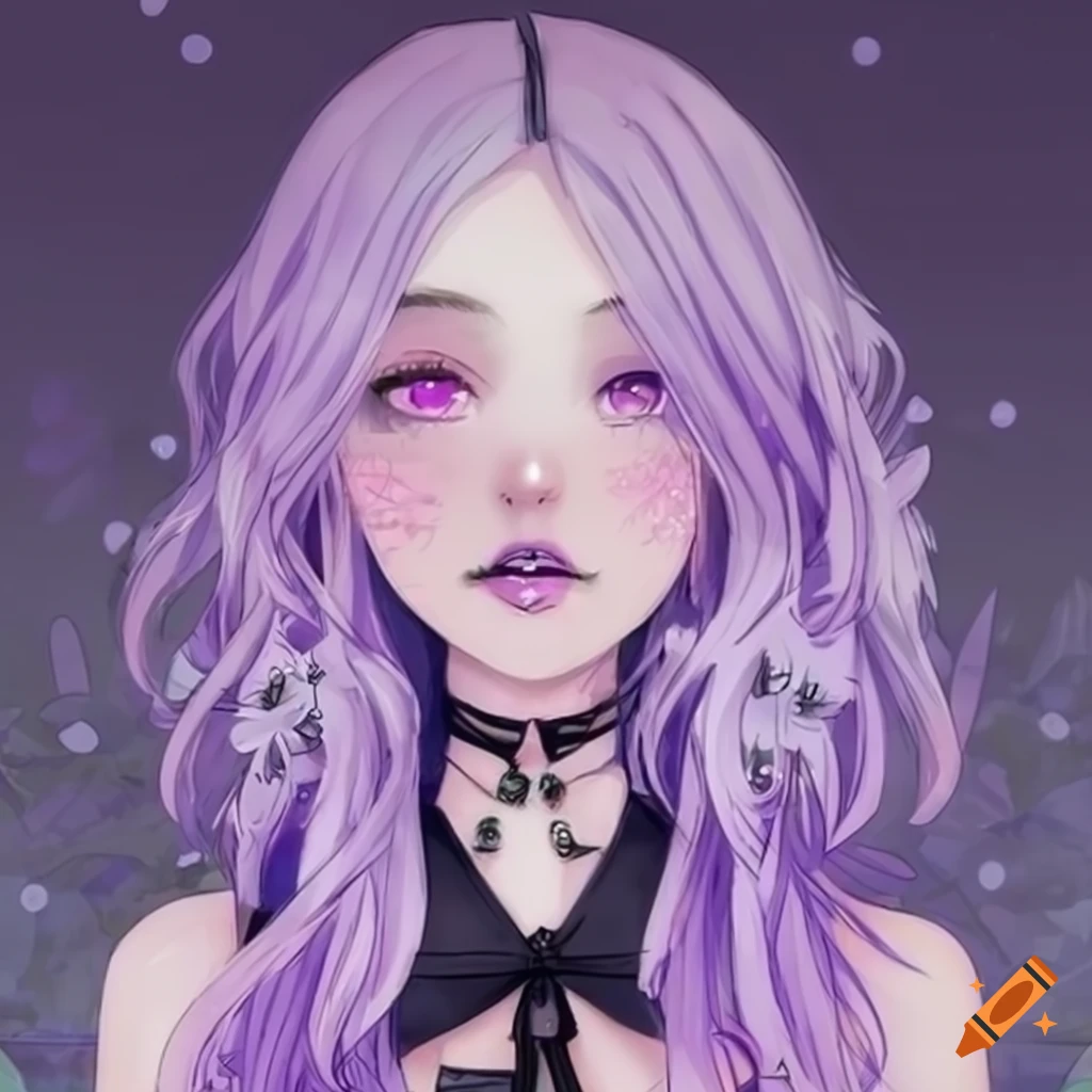 Pastel goth anime girl in lavender and black on Craiyon