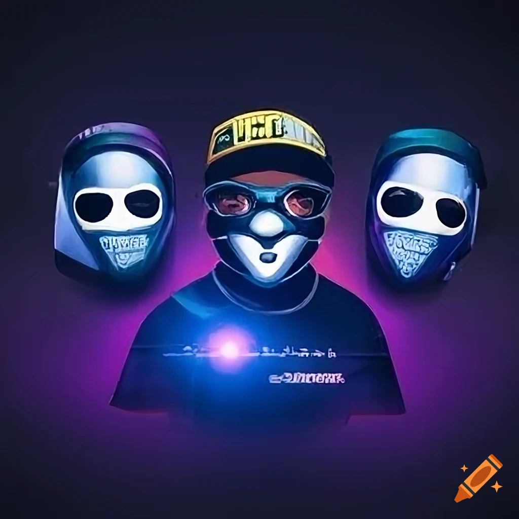 Highly detailed urban illustration of a hip-hop group of masked detectives, inspired by Greg Rutkowski's style