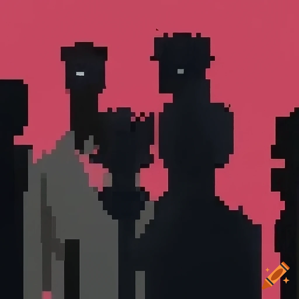 Pixelated silhouette painting of a group of three people with a punk ...