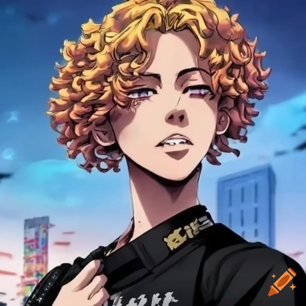 Tokyo Revengers Manga Character With Curly Short Hair And A Small Blonde Strand Wielding A