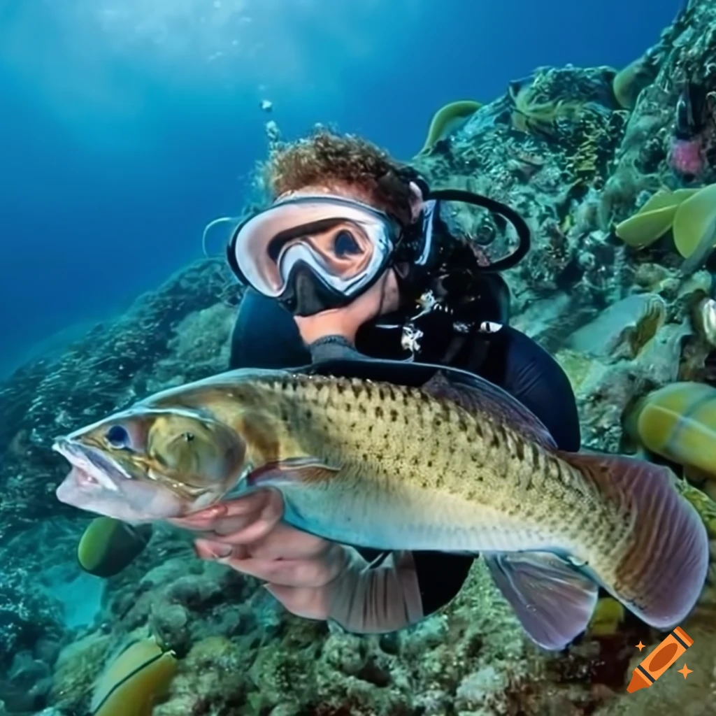Diver taking a photo of a zander underwater