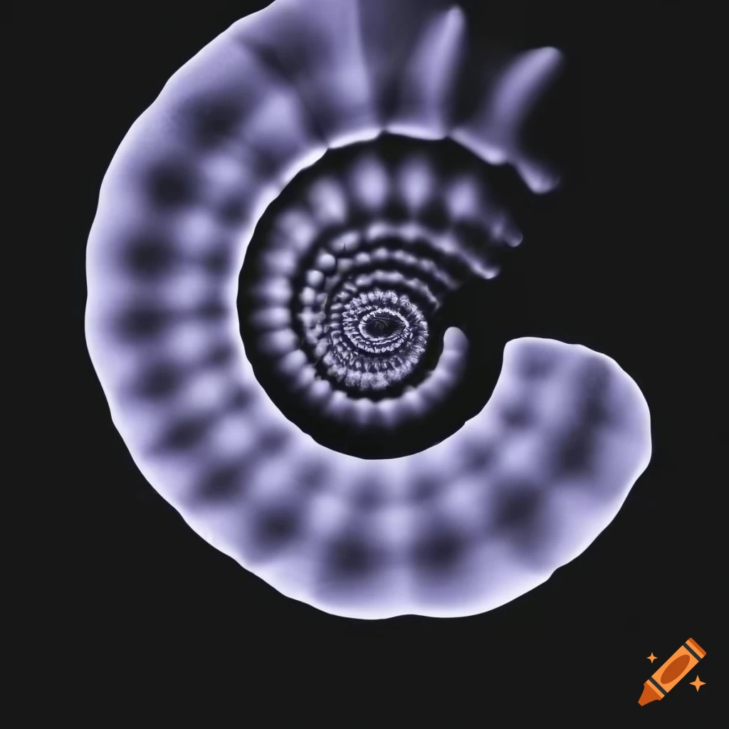 Spiral seashell with x-ray effect on black background
