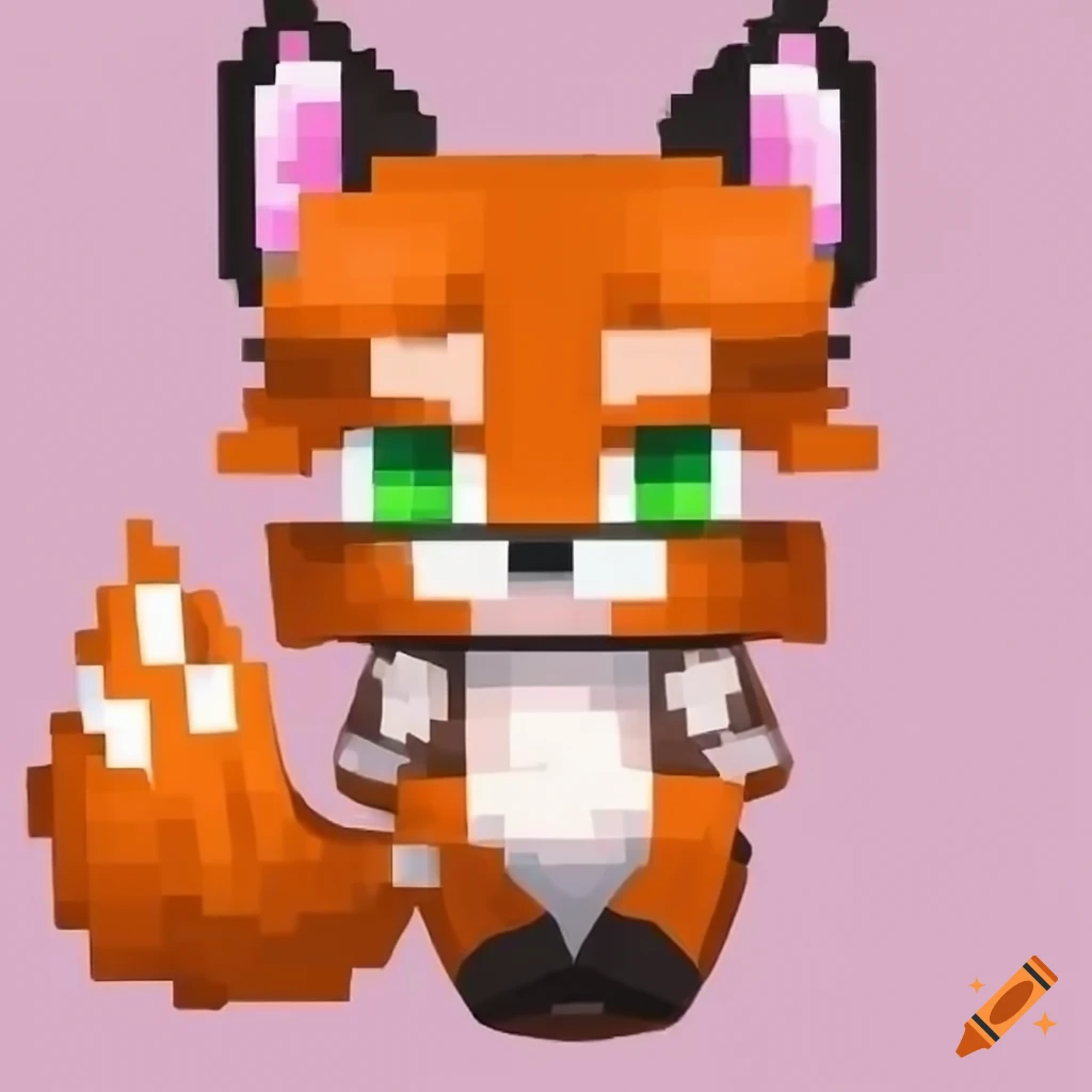 Cute fox character with ninja mask in minecraft style for youtube