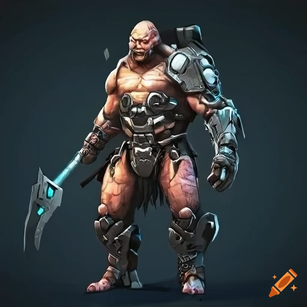 Futuristic sci-fi armored tech barbarian