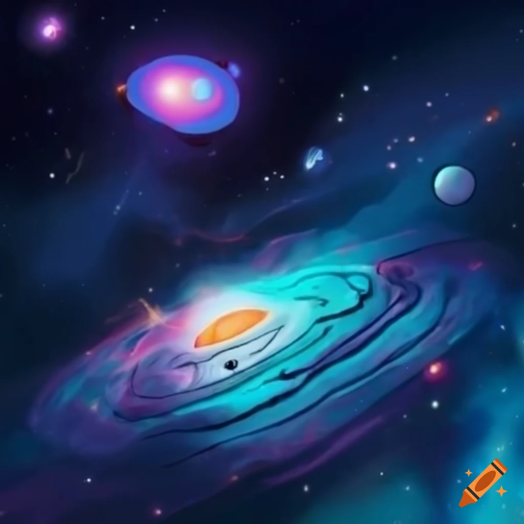 Cartoon astronaut exploring galaxies in an adventure on Craiyon