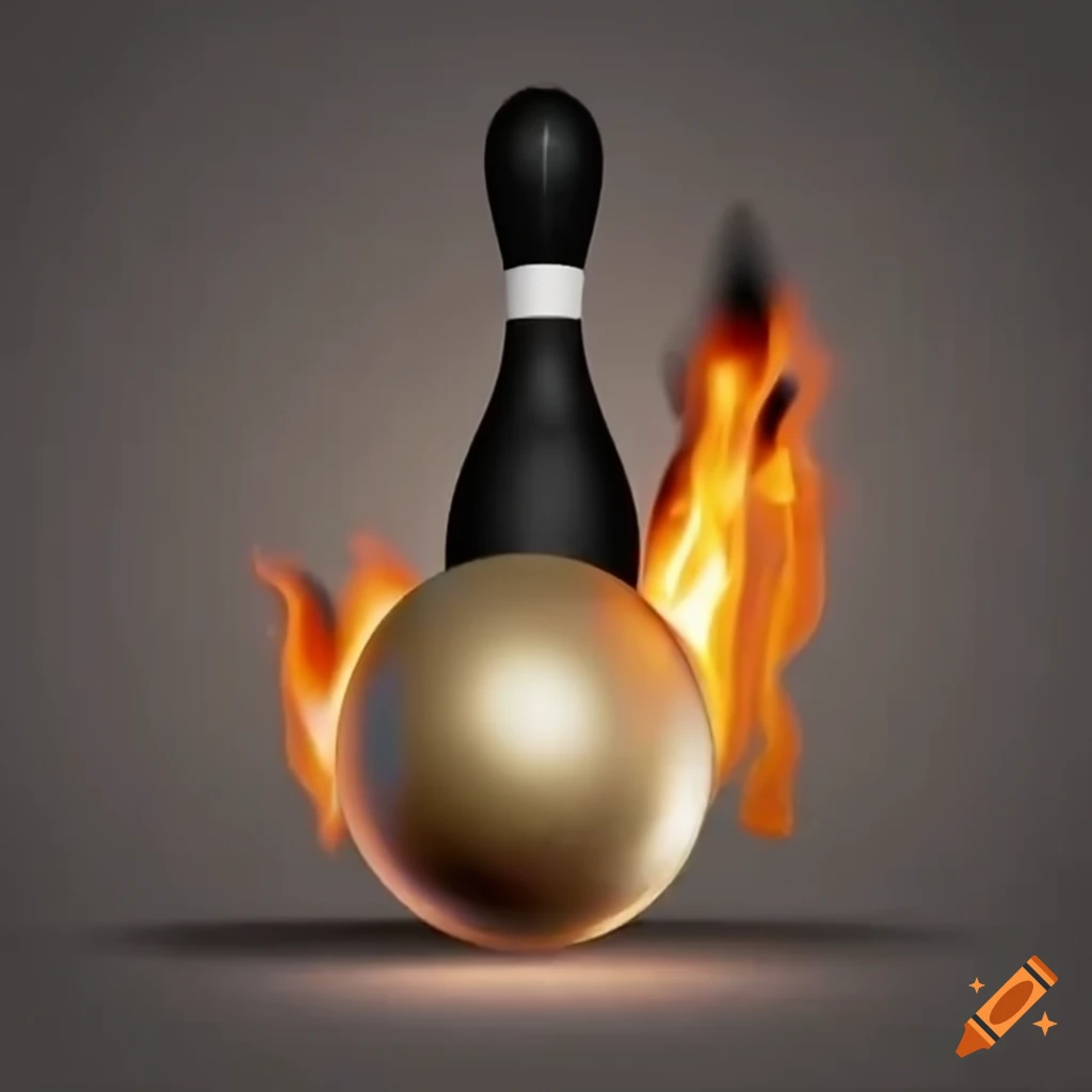 Burning bowling ball and pins in gold metallic theme