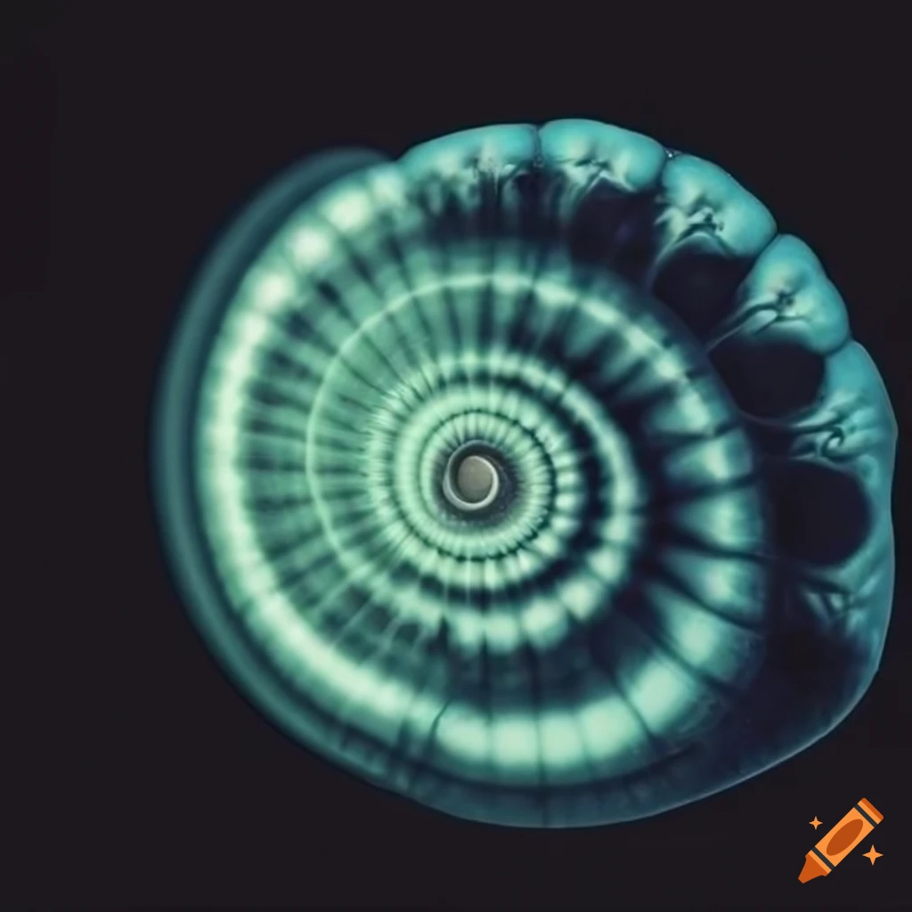 Seashell spiral on black background