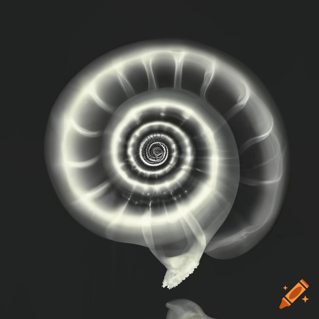 Seashell spiral on black background