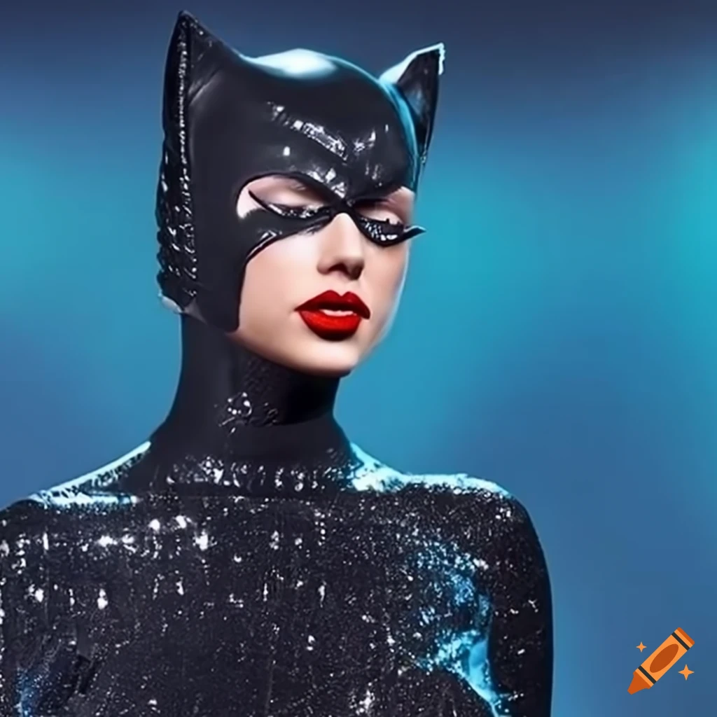 Taylor Swift transforming into a Catwoman ice sculpture