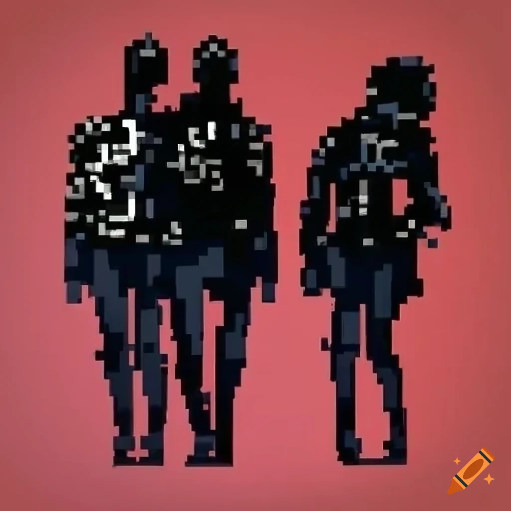 8bit pixelated silhouette painting of a group of three people with punk ...