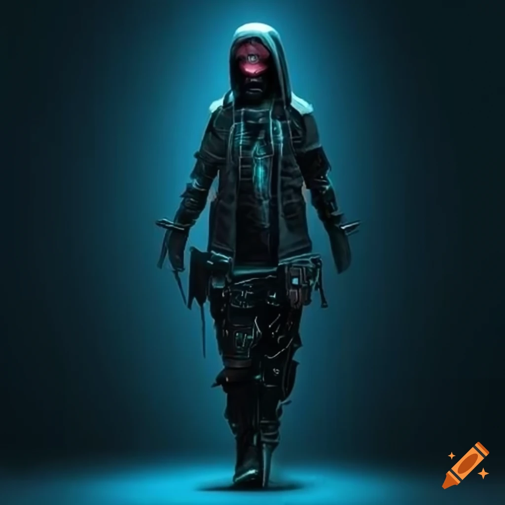 Cyberpunk hacker with full body attire
