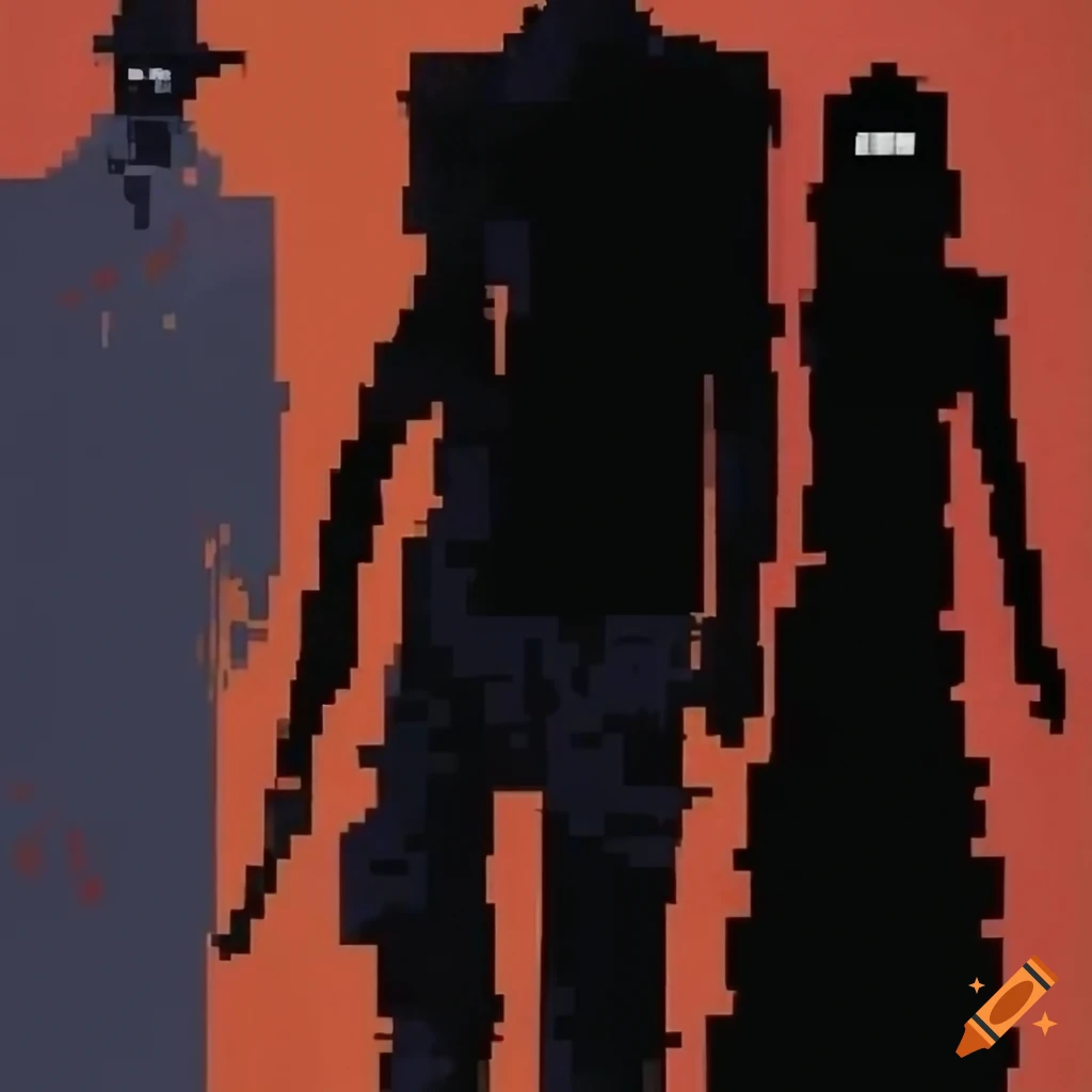 Pixelated silhouette painting of three people with punk and gangsta ...