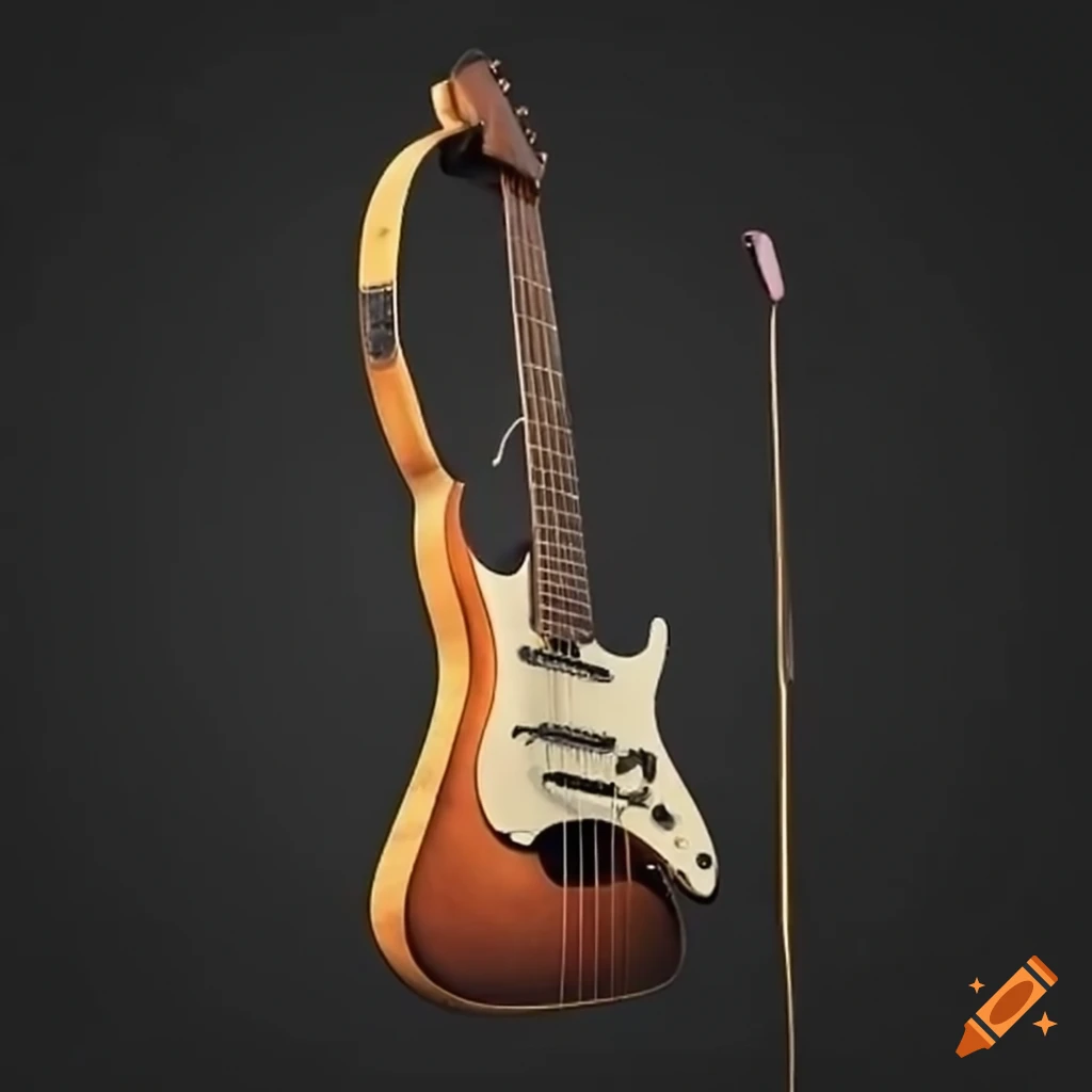 Electric guitar shaped like an archer's bow on Craiyon