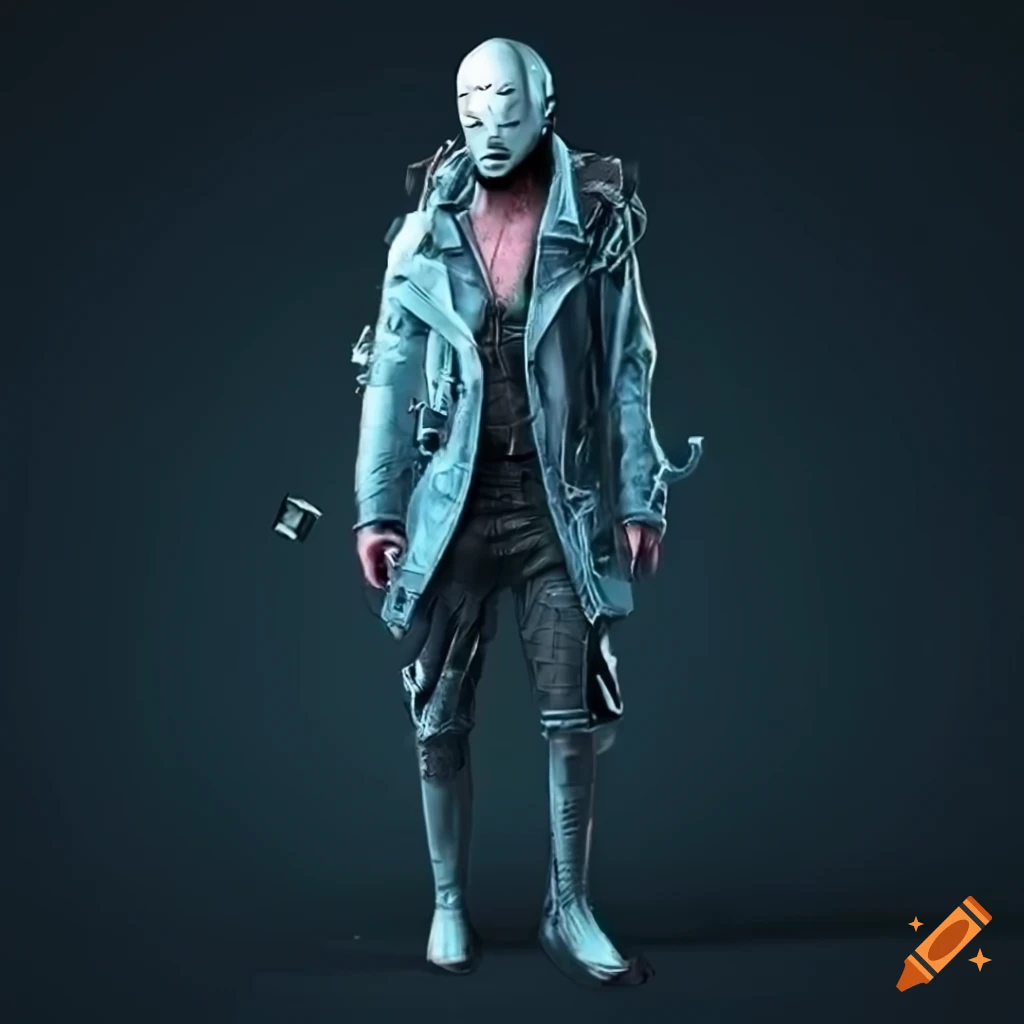 Cyberpunk hacker standing in full body