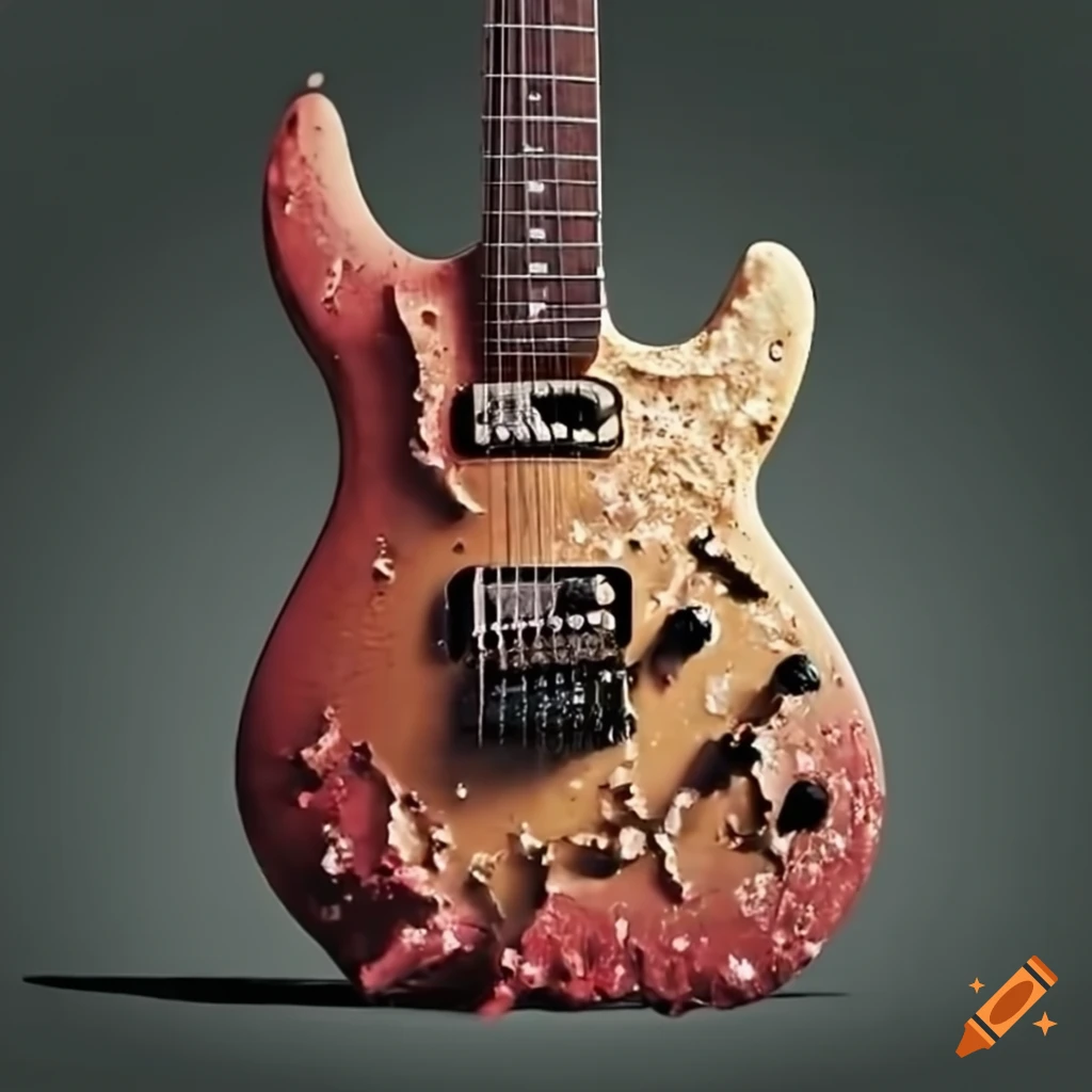 Worn electric guitar with debris