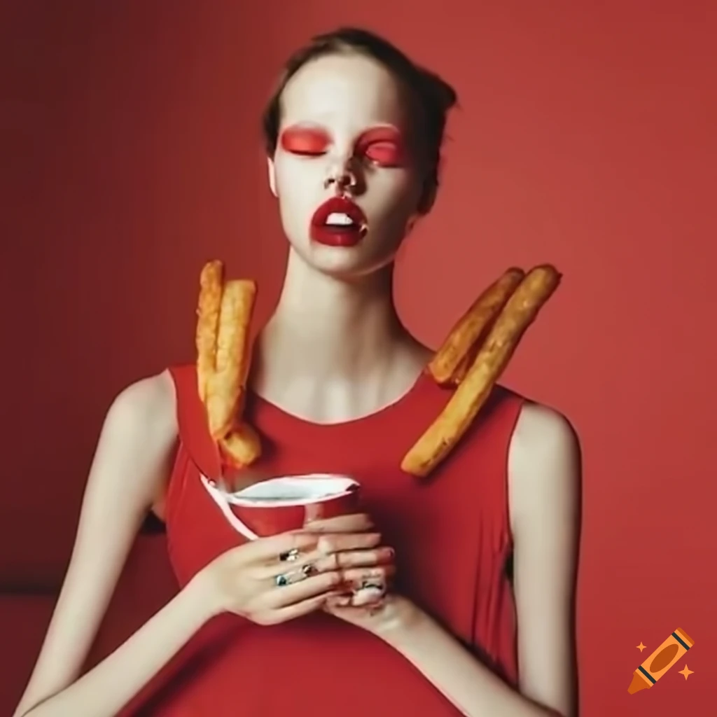 French fry escaping from evil ketchup on Craiyon