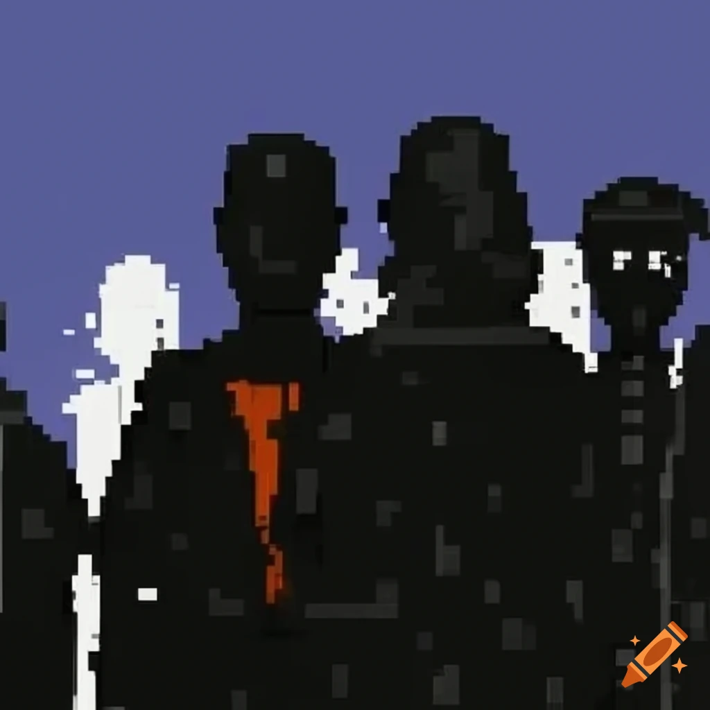 Pixelated silhouette painting of three people in brooklyn on Craiyon