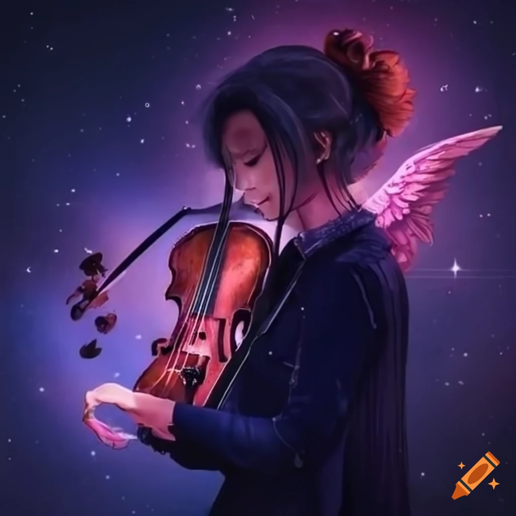 Violins playing in a celestial setting on Craiyon