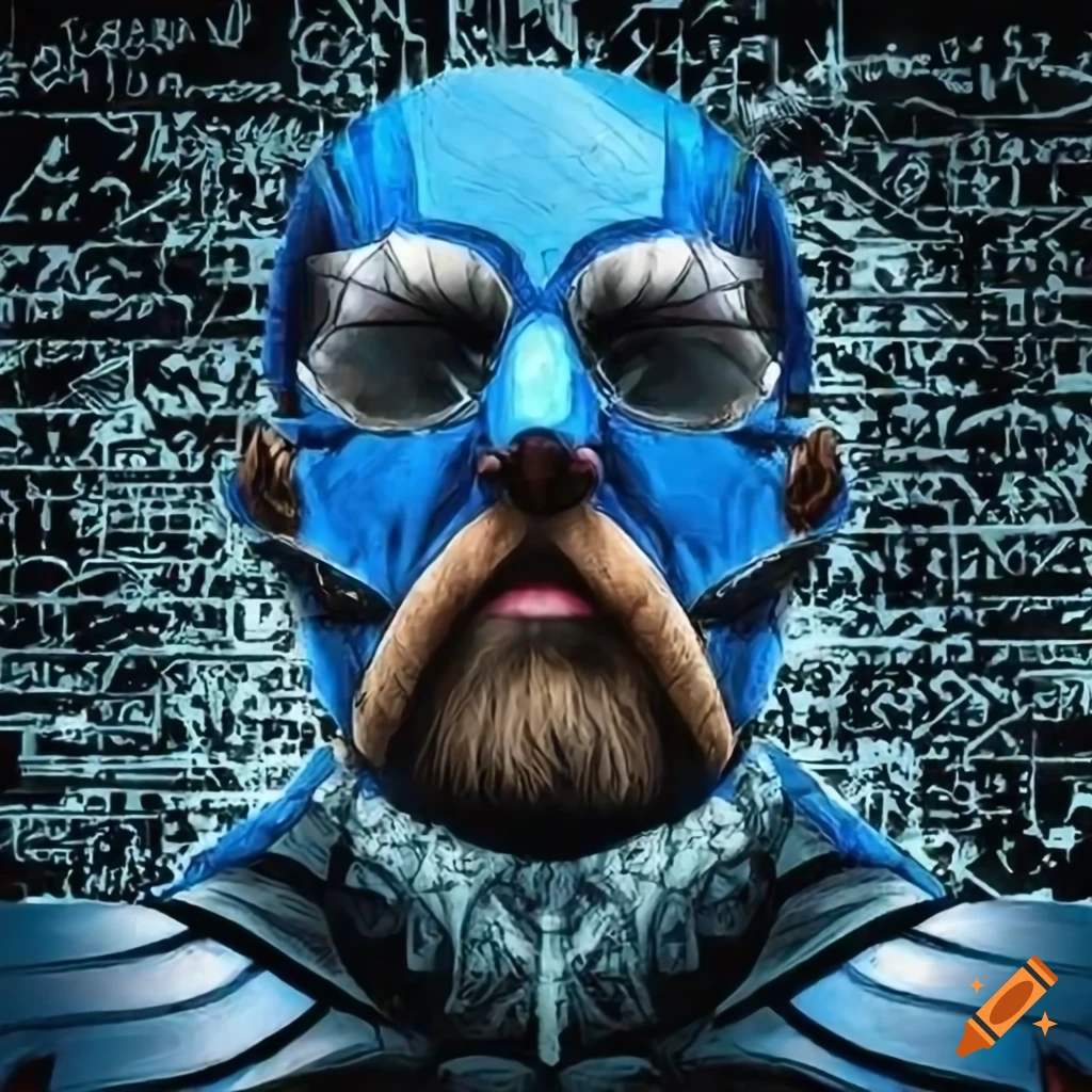 Superhero with a cipher mask surrounded by mathematical equations in motion