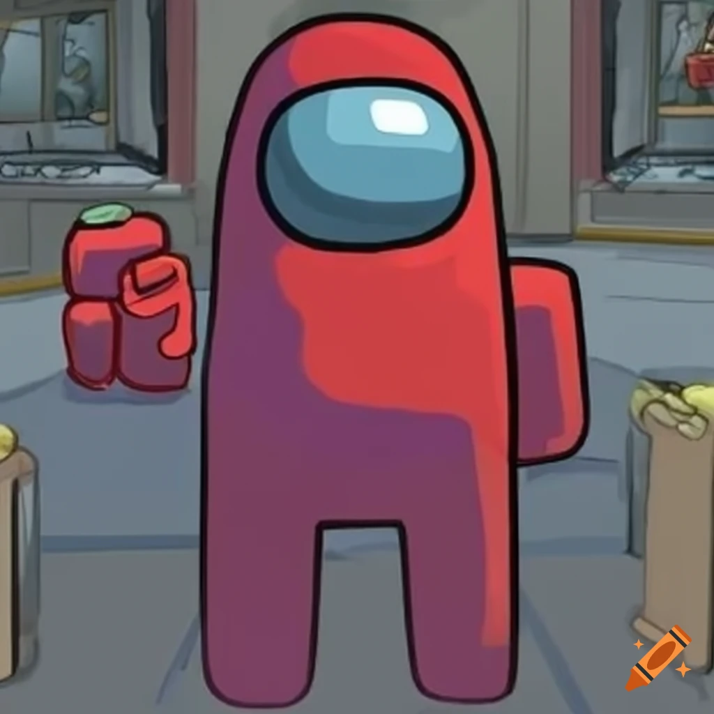 Red among us character looking up in admiration on Craiyon