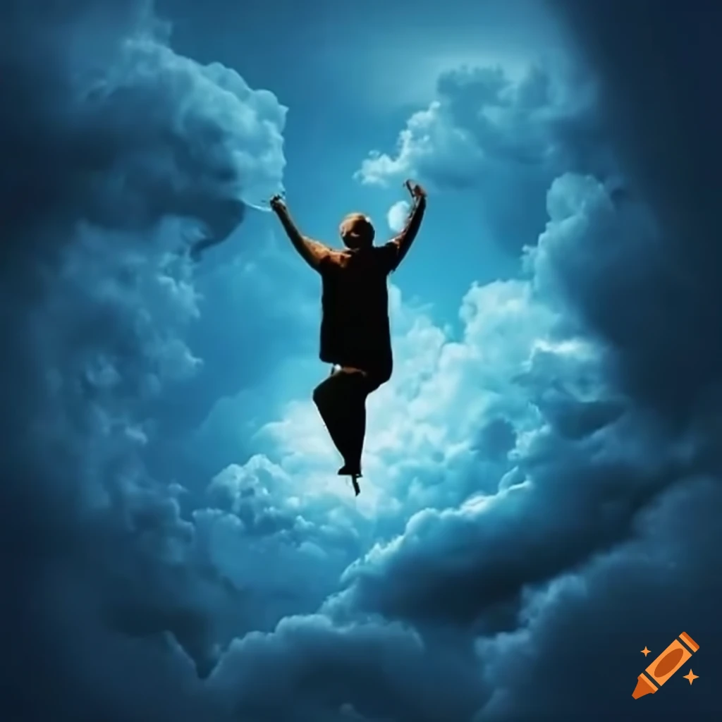 Man soaring through the clouds