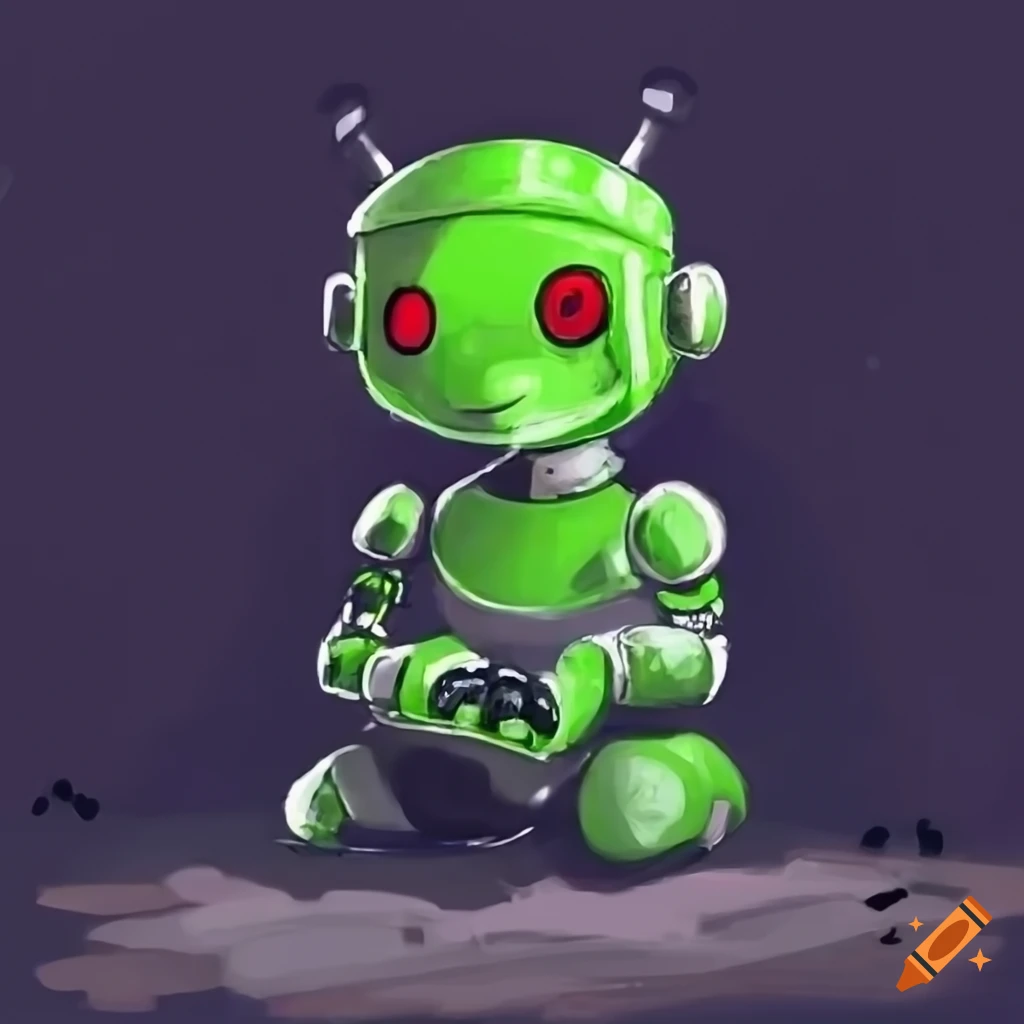 Cute Green Robot With Red Eyes Holding A Controller While Sitting On cute-green-robot-with-red-eyes-holding-a-controller-while-sitting-on