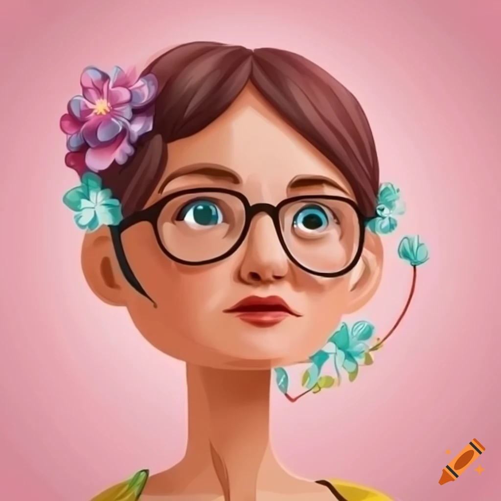 Middle-aged female cartoon character crafting fabric flowers