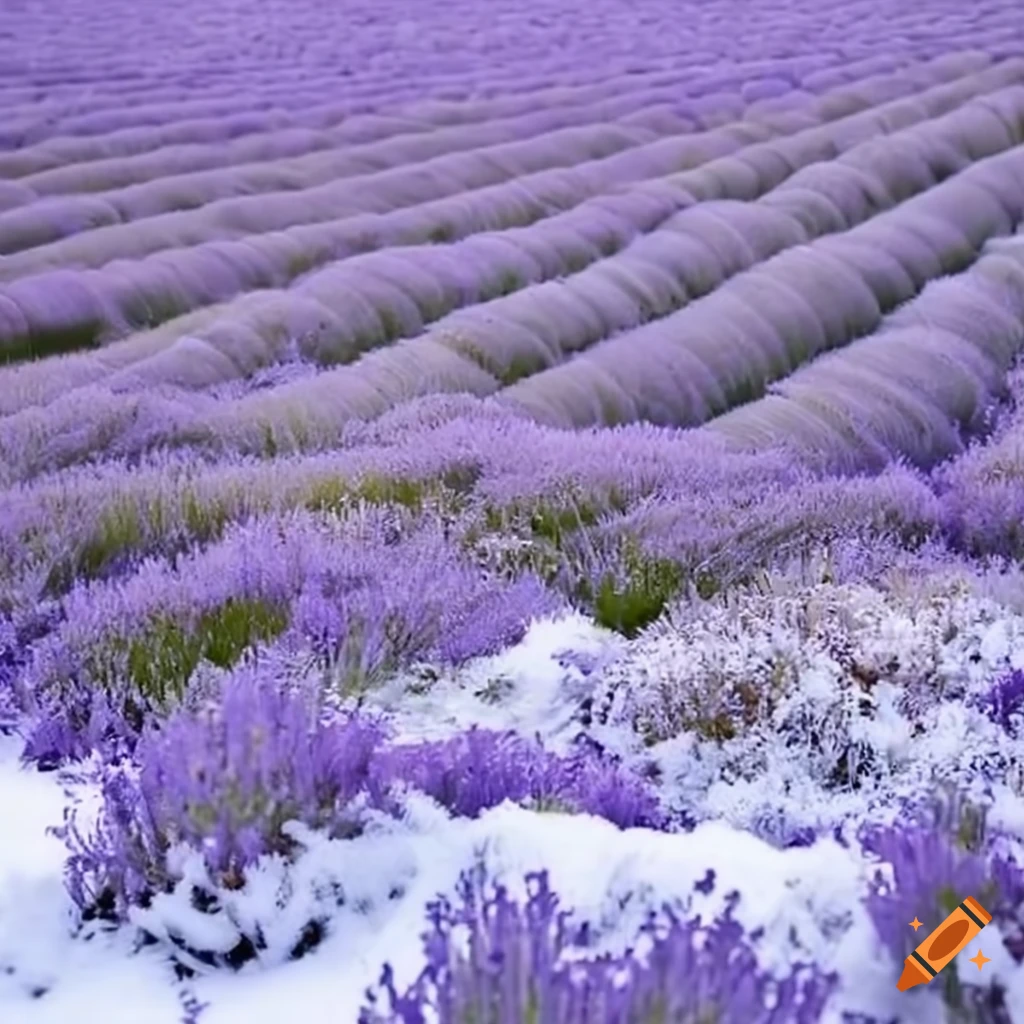 Snowcovered lavender field in frost on Craiyon