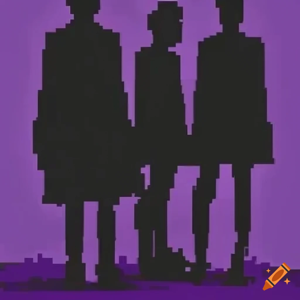 Pixelated silhouette painting of a group of three people in a punk ...