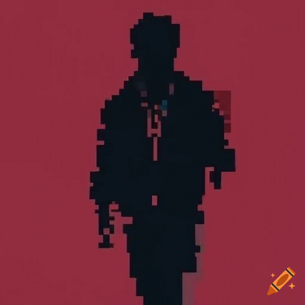 Pixelated silhouette painting of a group of three people on Craiyon